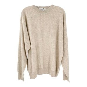 I Levrieri Men’s Beige Cashmere Silk Blend Cable Knit Crewneck Sweater